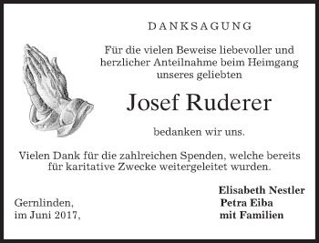 Traueranzeige von Josef Ruderer von merkurtz