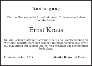 Traueranzeige von Ernst Kraus von merkurtz