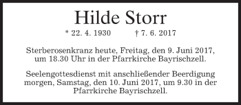 Traueranzeige von Hilde Storr von merkurtz
