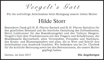 Traueranzeige von Hilde Storr von merkurtz