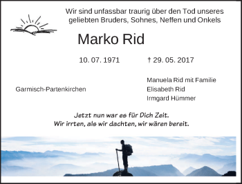 Traueranzeige von Marko Rid von merkurtz