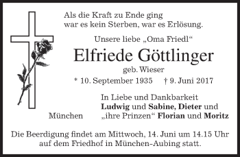 Traueranzeige von Elfriede Göttlinger von merkurtz