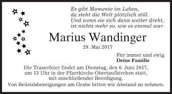 Traueranzeige von Marius Wandinger von merkurtz