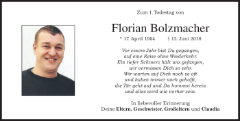 Traueranzeige von Florian Bolzmacher von merkurtz