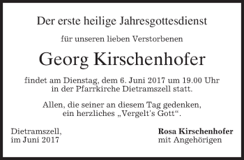 Traueranzeige von Georg Kirschenhofer von merkurtz