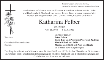 Traueranzeige von Katharina Felber von merkurtz