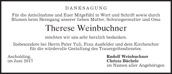 Traueranzeige von Therese Weinbuchner von merkurtz