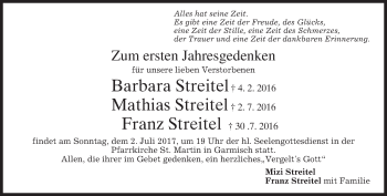 Traueranzeige von erstes Jahresgedenken  von merkurtz