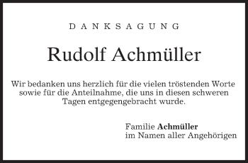 Traueranzeige von Rudolf Achmüller von merkurtz