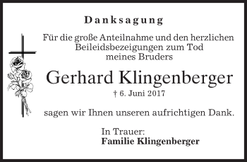 Traueranzeige von Gerhard Klingenberger von merkurtz