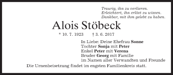 Traueranzeige von Alois Stöbeck von merkurtz