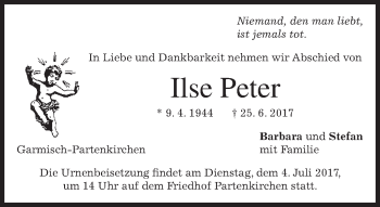 Traueranzeige von Ilse Peter von merkurtz