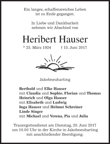Traueranzeige von Heribert Hauser