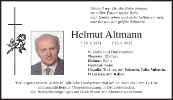 Traueranzeige von Helmut Altmann von merkurtz