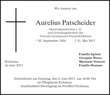 Traueranzeige von Aurelius Patscheider von merkurtz