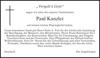 Traueranzeige von Paul Kanzler von merkurtz