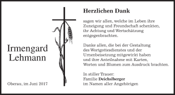Traueranzeige von Irmengard Lehmann von merkurtz
