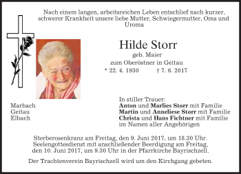 Traueranzeige von Hilde Storr von merkurtz