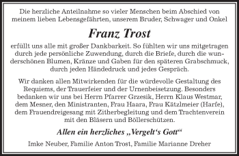 Traueranzeige von Franz Trost von merkurtz