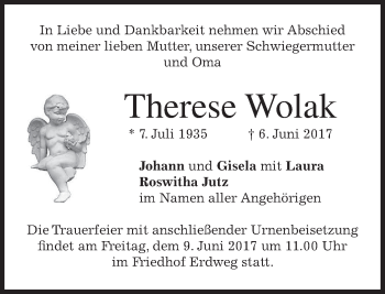 Traueranzeige von Therese Wolak von merkurtz