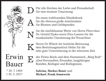 Traueranzeige von Erwin Bauer von merkurtz