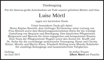 Traueranzeige von Luise Mörtl von merkurtz