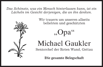 Traueranzeige von Michael Gaukler von merkurtz