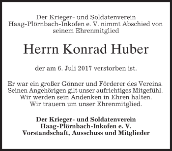 Traueranzeige von Konrad Huber von merkurtz