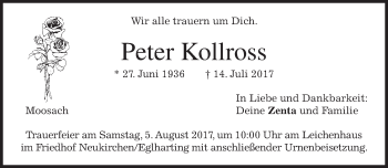 Traueranzeige von Peter Kollross von merkurtz