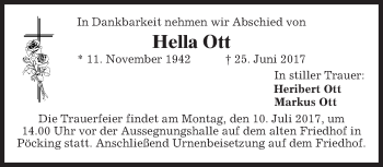 Traueranzeige von Hella Ott von merkurtz