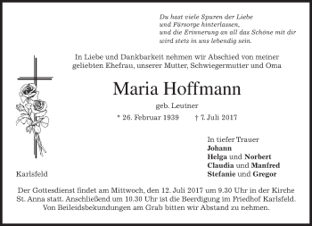 Traueranzeige von Maria Hoffmann von merkurtz