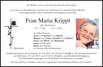 Traueranzeige von Maria Krippl von merkurtz