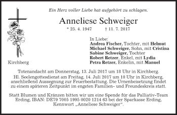 Traueranzeige von Anneliese Schweiger von merkurtz