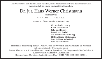 Traueranzeige von Hans Werner Christmann von merkurtz
