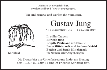 Traueranzeige von Gustav Jung von merkurtz