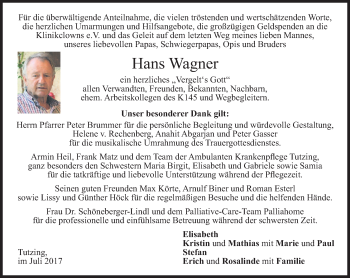 Traueranzeige von Hans Wagner von merkurtz