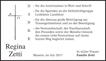 Traueranzeige von Regina Zetti von merkurtz