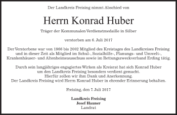 Traueranzeige von Konrad Huber von merkurtz