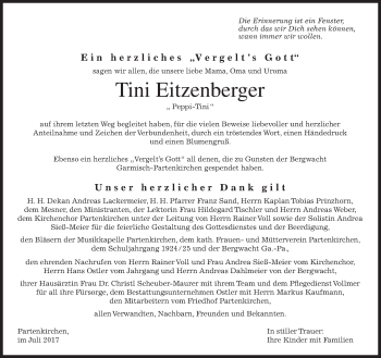 Traueranzeige von Tini Eitzenberger von merkurtz