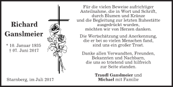 Traueranzeige von Richard Ganslmeier von merkurtz