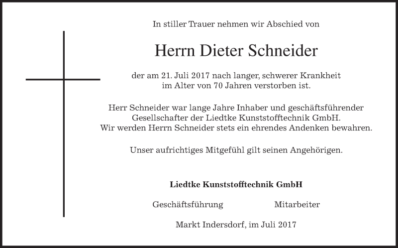  Traueranzeige für Dieter Schneider vom 25.07.2017 aus merkurtz