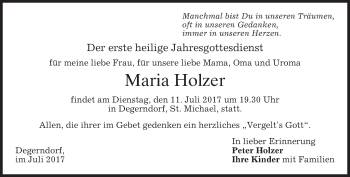 Traueranzeige von Maria Holzer von merkurtz
