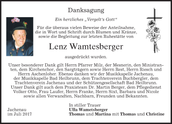 Traueranzeige von Lenz Wamtesberger von merkurtz