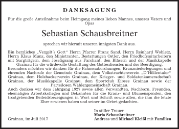 Traueranzeige von Sebastian Schausbreitner von merkurtz