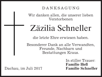 Traueranzeige von Zäzilia Schneller von merkurtz