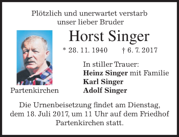 Traueranzeige von Horst Singer von merkurtz