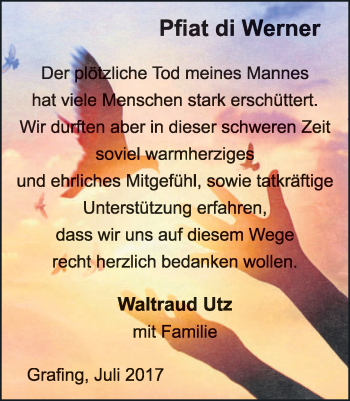 Traueranzeige von Pfiat di Werner von merkurtz