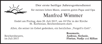 Traueranzeige von Manfred Wimmer von merkurtz