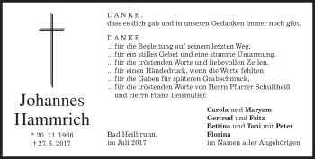 Traueranzeige von Johannes Hammrich von merkurtz
