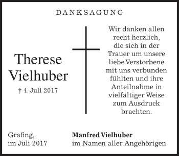 Traueranzeige von Therese Vielhuber